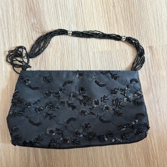 April Cornell Black Beaded Evening  Bag Purse – Floral Embellished Vintage - Picture 1 of 6